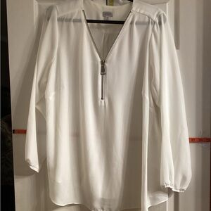 Avenue Elegant White Zippered Women's Top